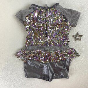 A Wish Come True Star Girl  Dance Costume Sequin & Glitter Leotard w/ Front Zip